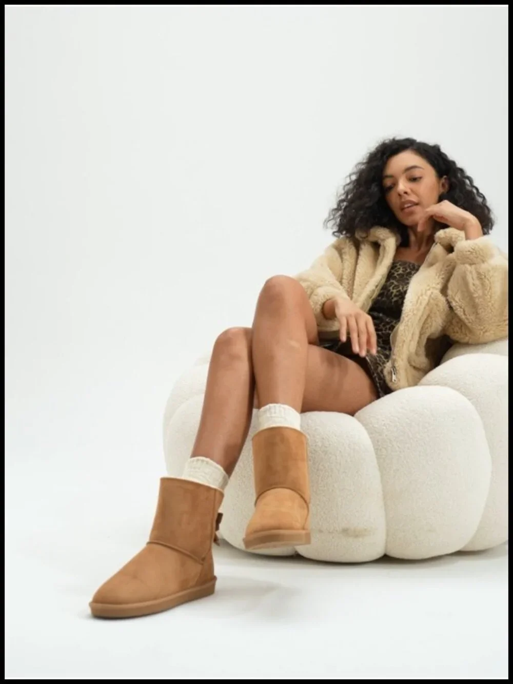 Mid Calf Suede Winter Snow Boots, Slip-On, Faux Fur Lined